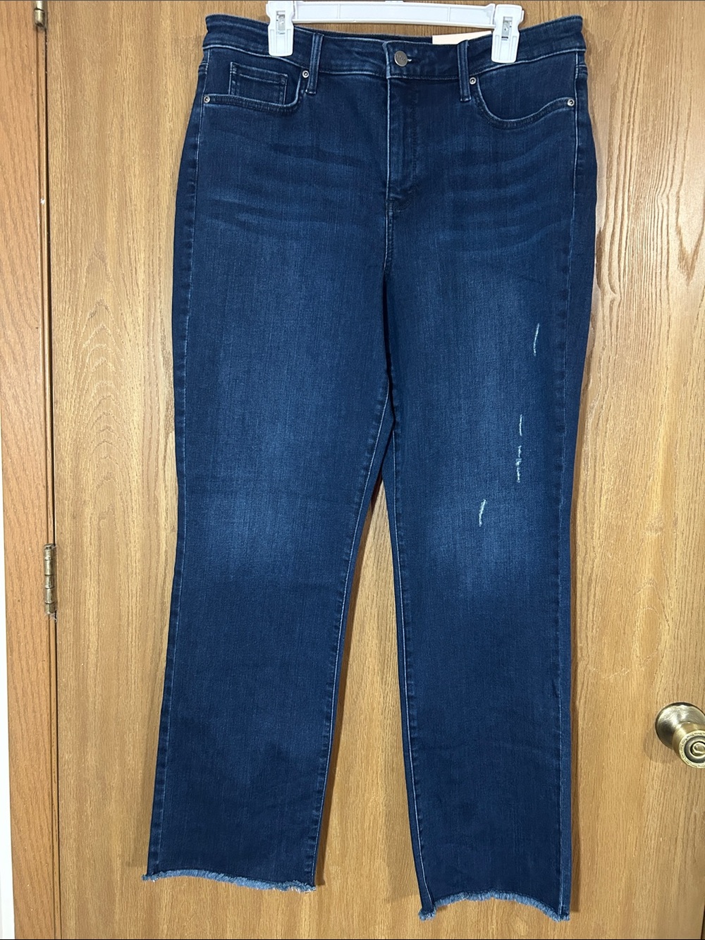 NYDJ Dark Blue Straight-Leg Jeans with Raw Hem